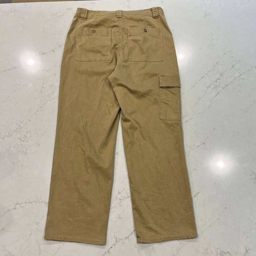 Joie Wide Leg High Waist Pants Sz 14 Cargo Pocket Tan Tencel Cotton Stretch‎